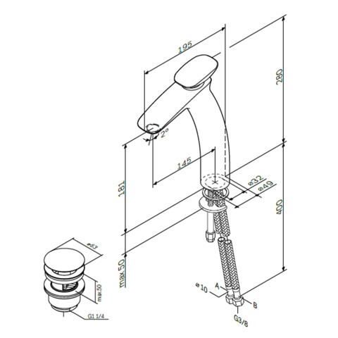 Смеситель для раковины, высокий, с донным клапаном AM.PM Spirit 2.0 F70A92200