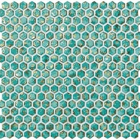 Настенная/напольная плитка из белой глины Dwell Turquoise Hexagon Gold