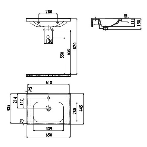 CREAVIT Раковина DP120 мебельная (120см)