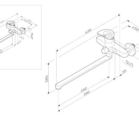 Смеситель для ванны и душа, с длинным изливом AM.PM F8290000